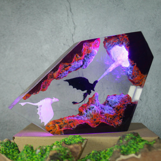 Toothless & Light Fury Dragon Battle Resin Lamp