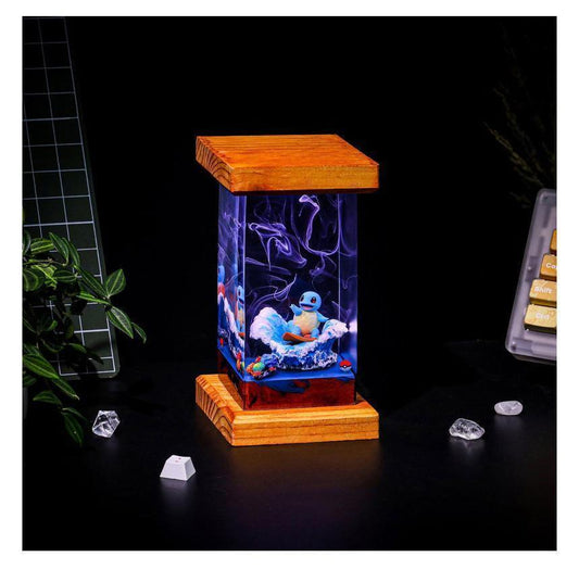 Ocean Wave LED Night Light with Wooden Base - Handmade Water Spirit Resin Lamp