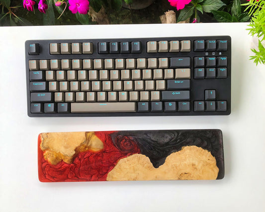 Handcrafted Wooden & Epoxy Resin Wrist Rest – Red Lava & Natural Burl Design