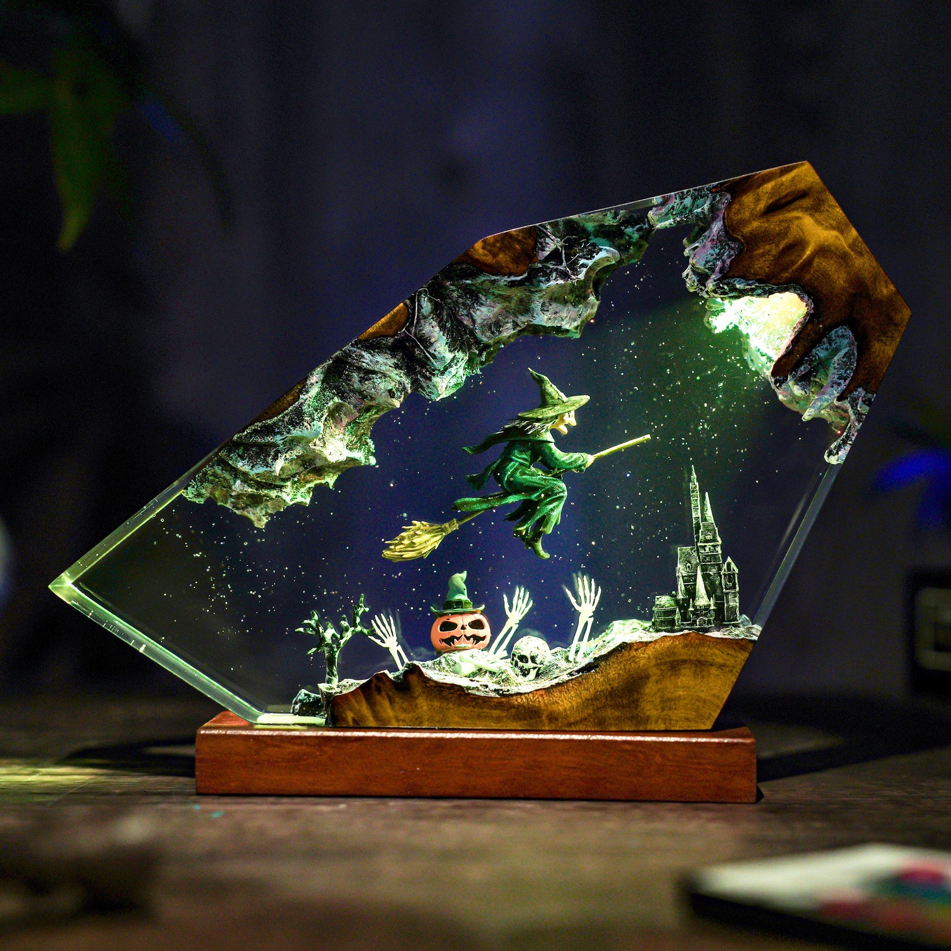 Handmade Halloween Witch Resin Lamp