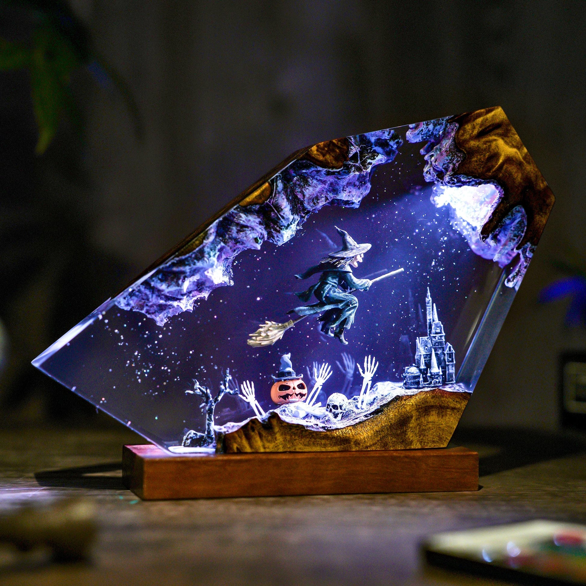 Handmade Halloween Witch Resin Lamp