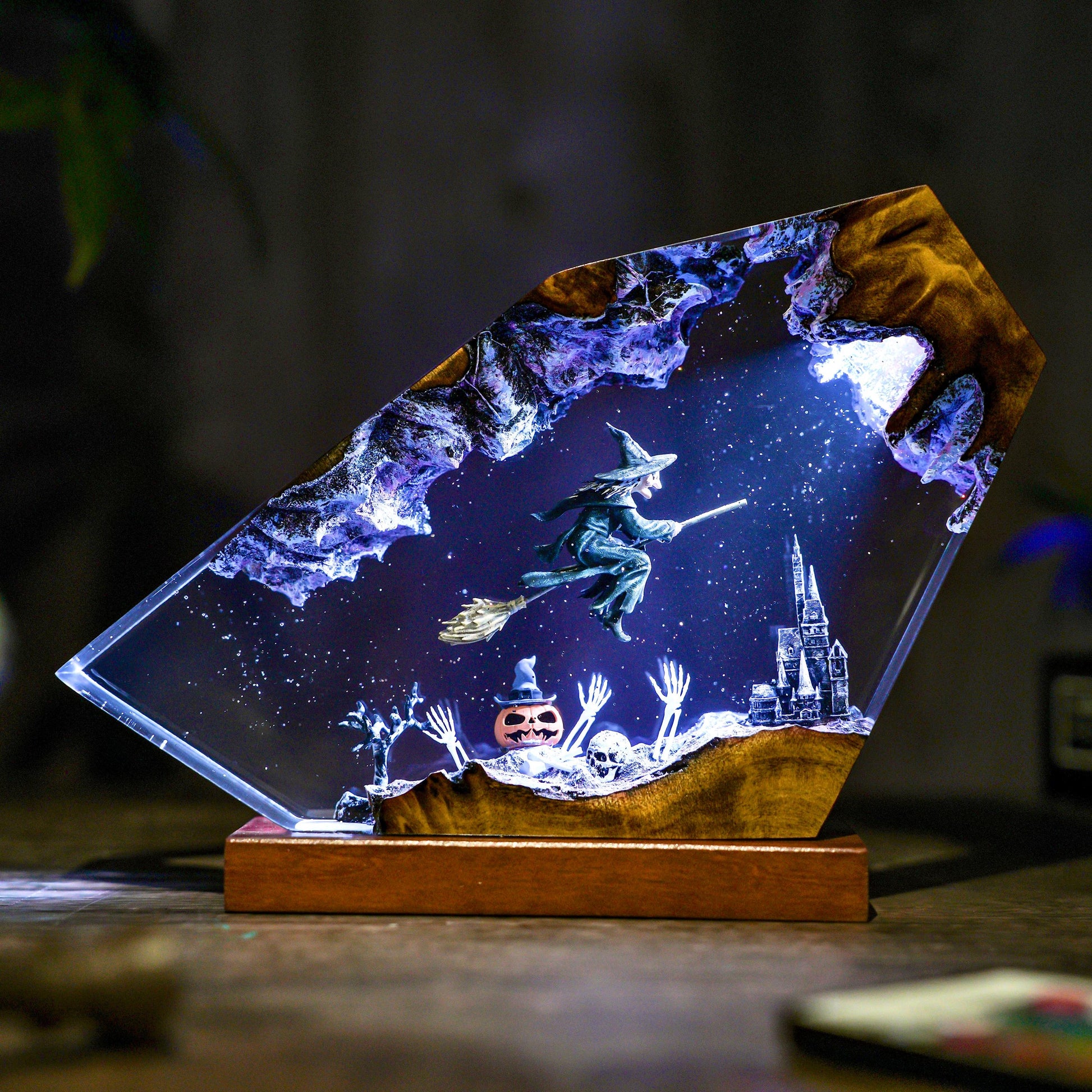Handmade Halloween Witch Resin Lamp
