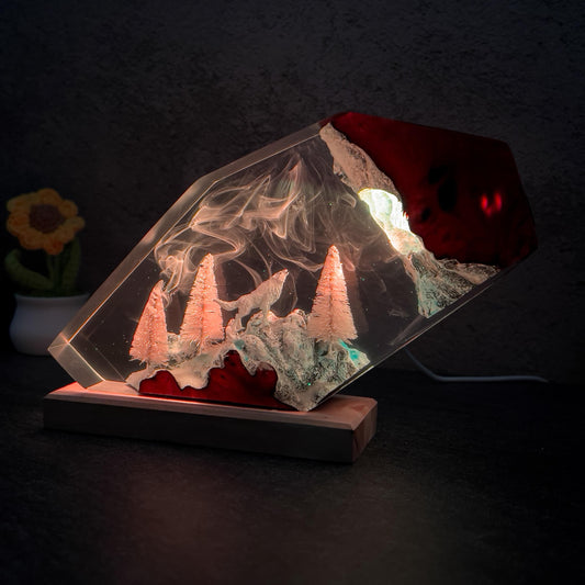 Handmade Winter Wolf Resin Epoxy Lamp