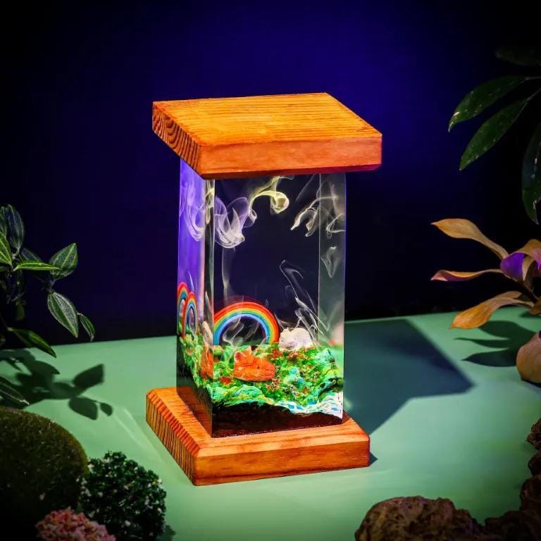 Rainbow Fox Resin Lamp