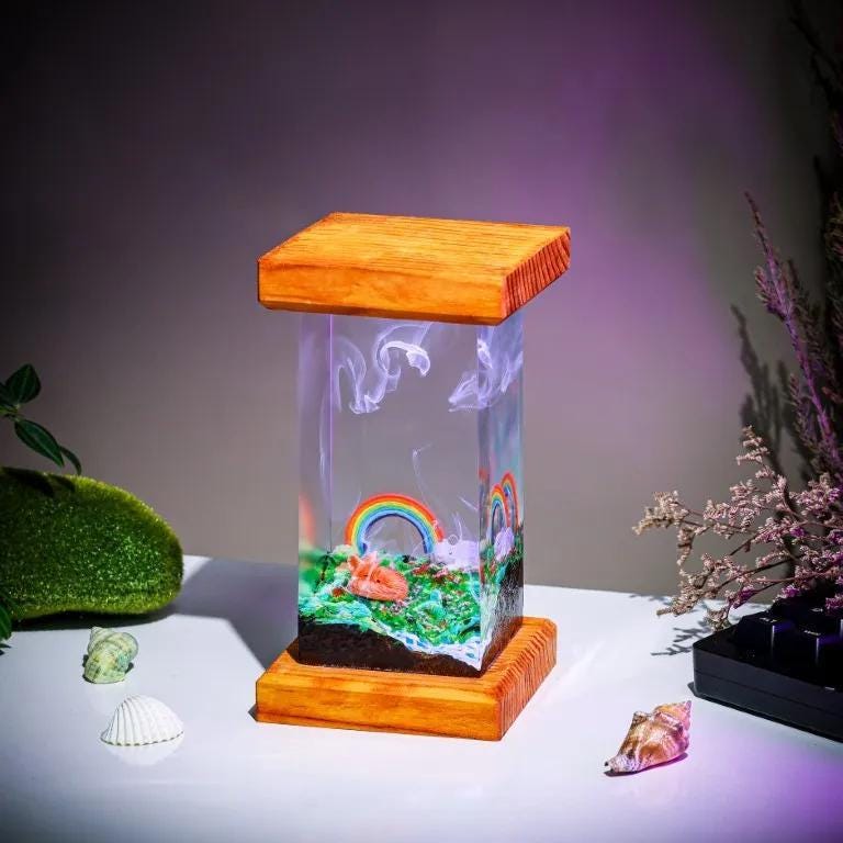 Rainbow Fox Resin Lamp