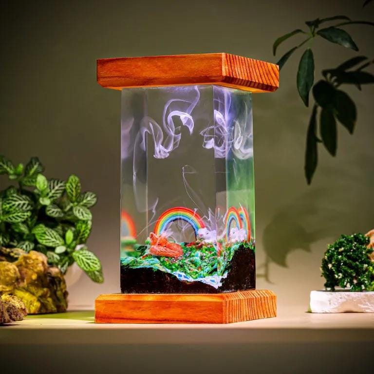 Rainbow Fox Resin Lamp