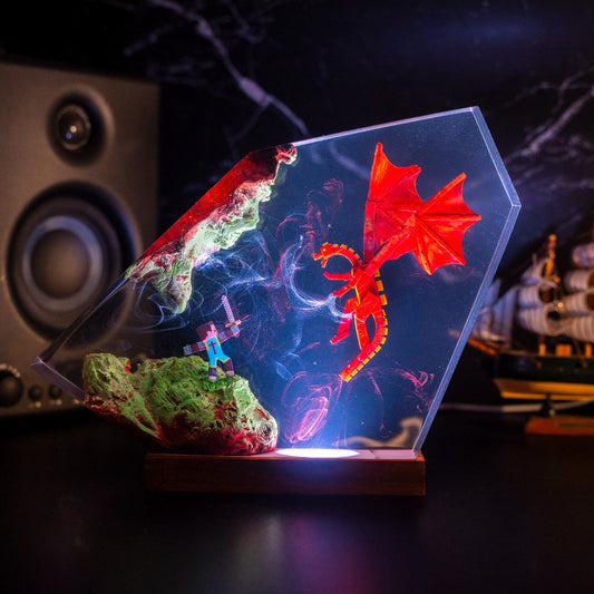 Ender Dragon Minecraft Epoxy Resin Lamp – Handmade Gamer Night Light