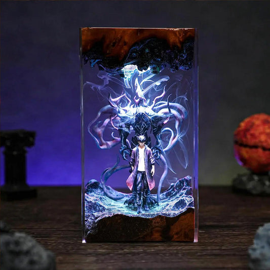 Handmade Dark Fantasy Resin Epoxy Lamp – Shadow Warrior Diorama Night Light