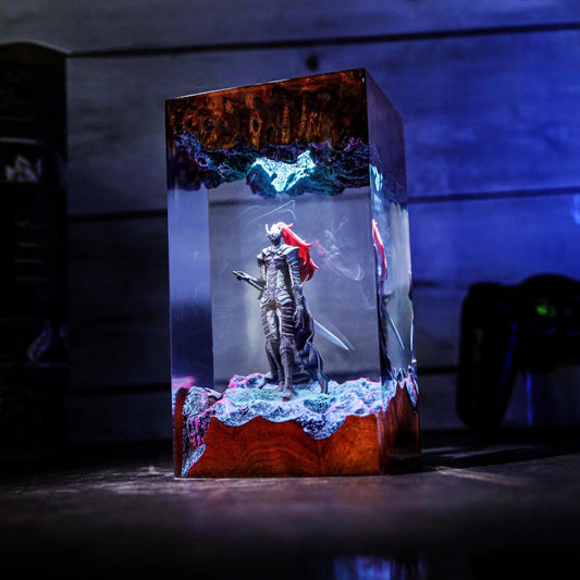 Fantasy Warrior Diorama Night Light -  Handmade Dark Knight Resin Epoxy Lamp