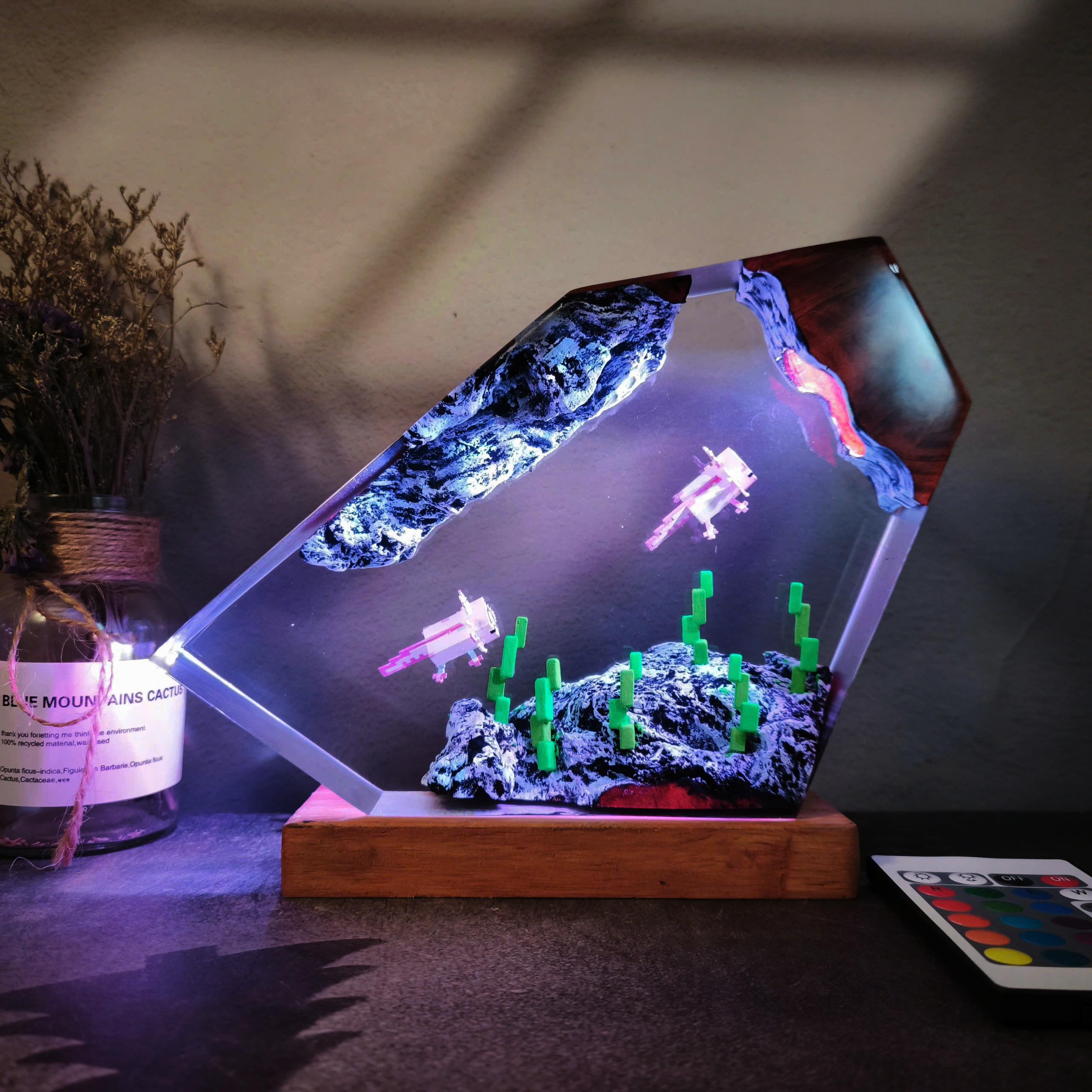 Axolotl Pixel Art Aquarium Night Light