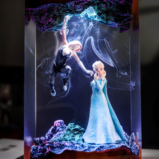 Fantasy Hero and Ice Queen Resin Lamp