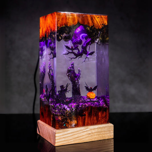 Halloween Resin Epoxy Night Lamp – Handmade Spooky Décor Light