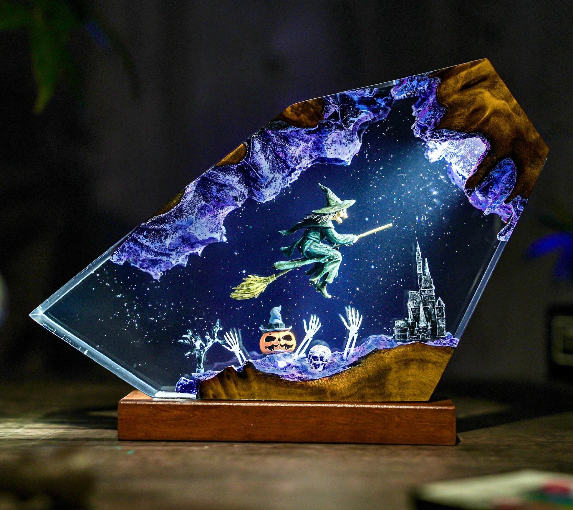 Handmade Halloween Witch Resin Lamp 