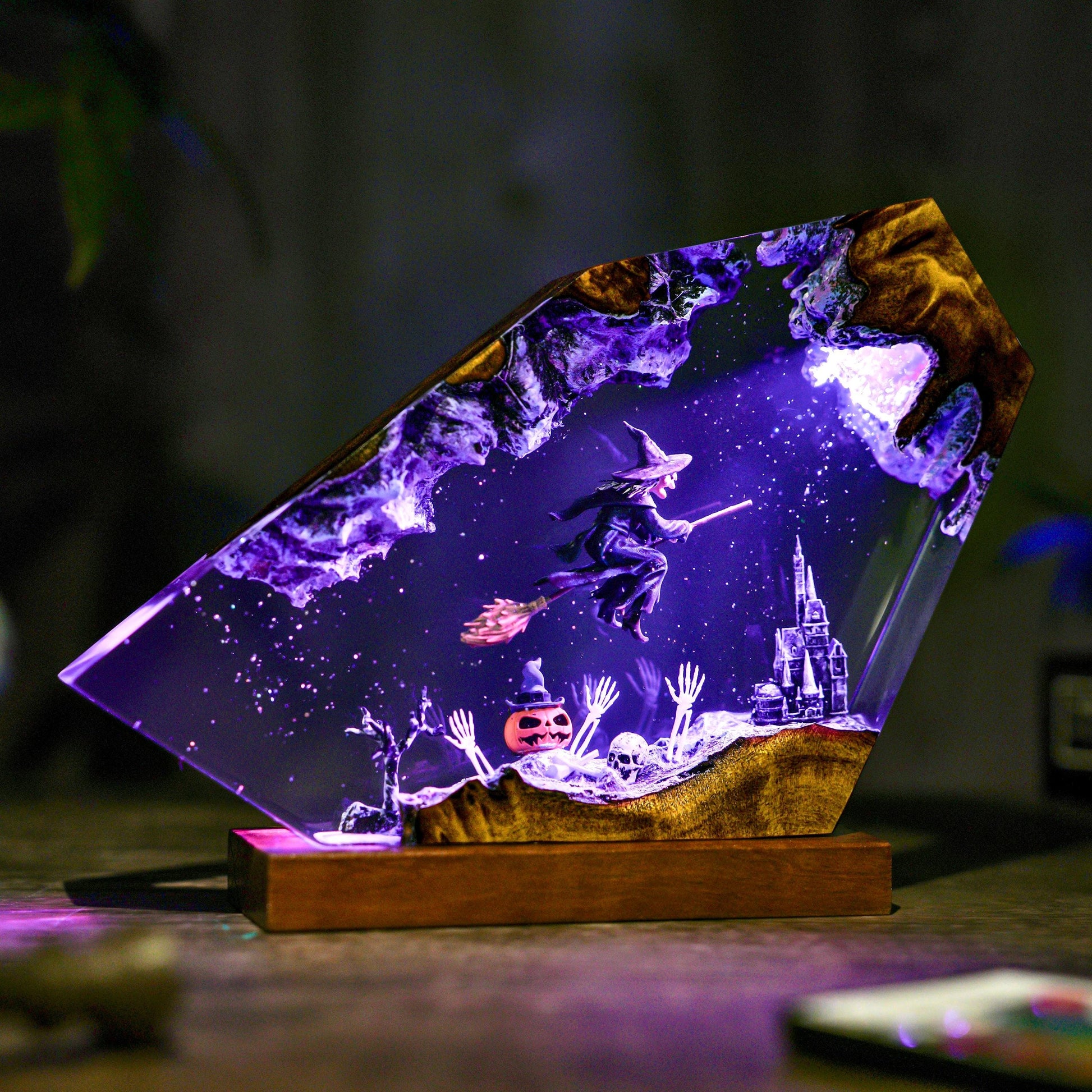 Handmade Halloween Witch Resin Lamp 