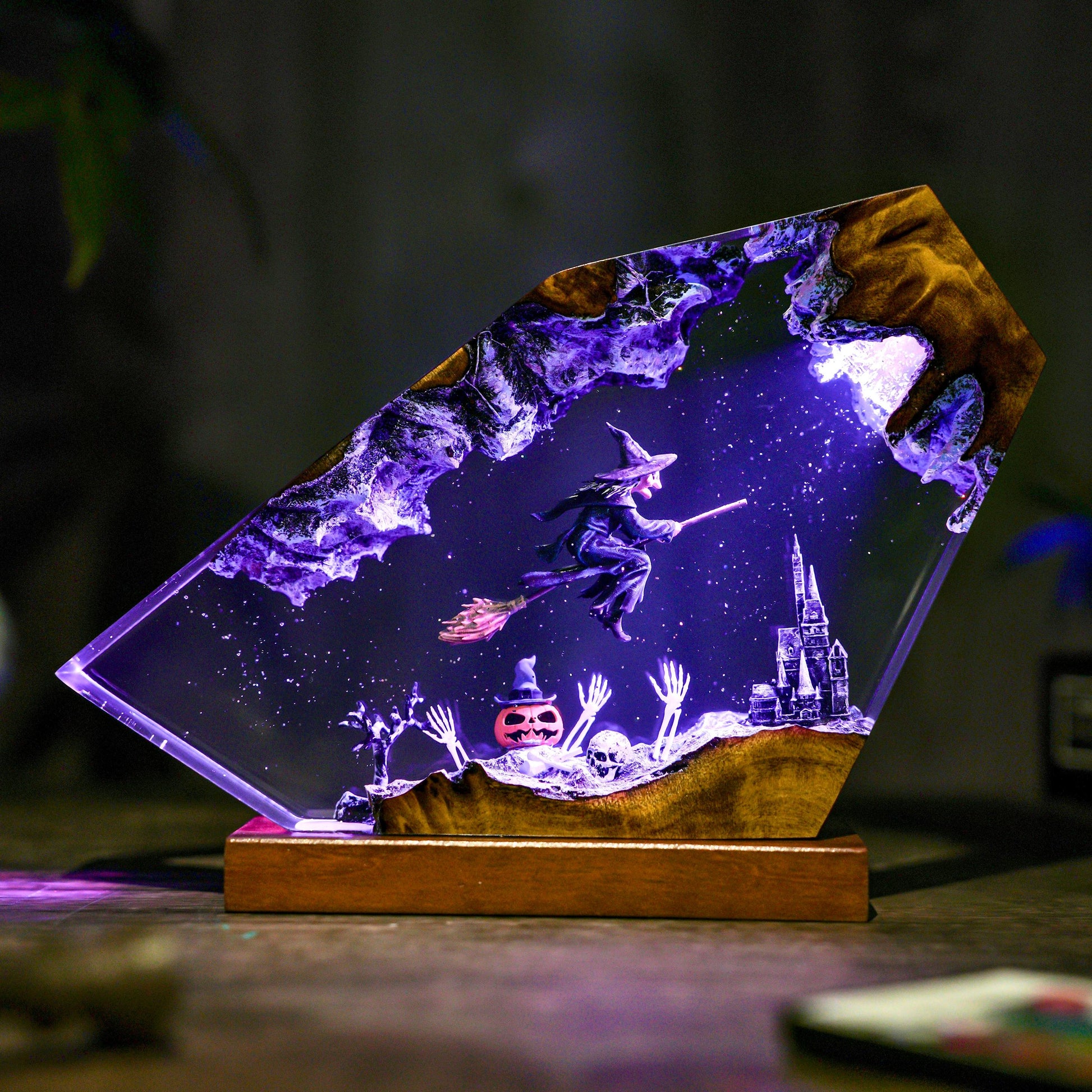 Handmade Halloween Witch Resin Lamp 