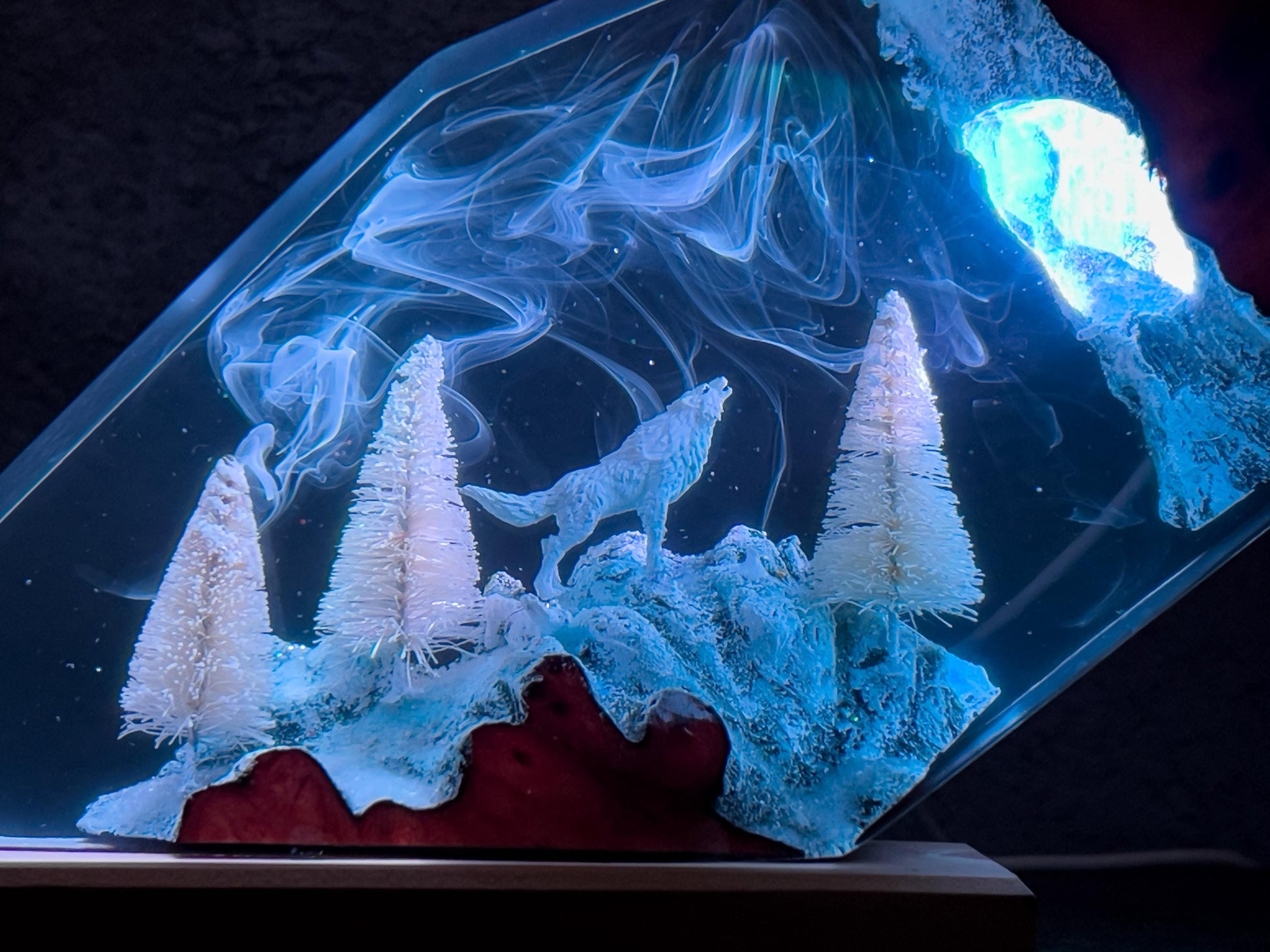 Handmade Winter Wolf Resin Epoxy Lamp