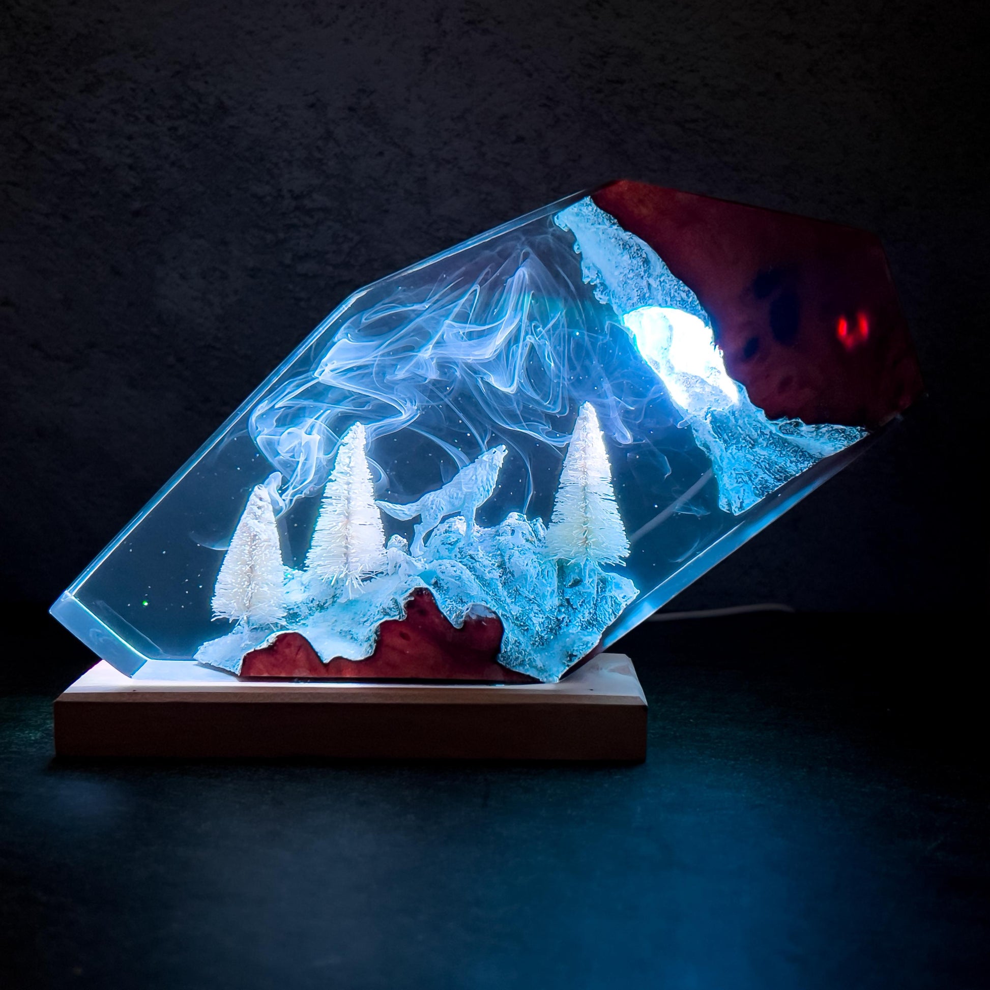 Handmade Winter Wolf Resin Epoxy Lamp