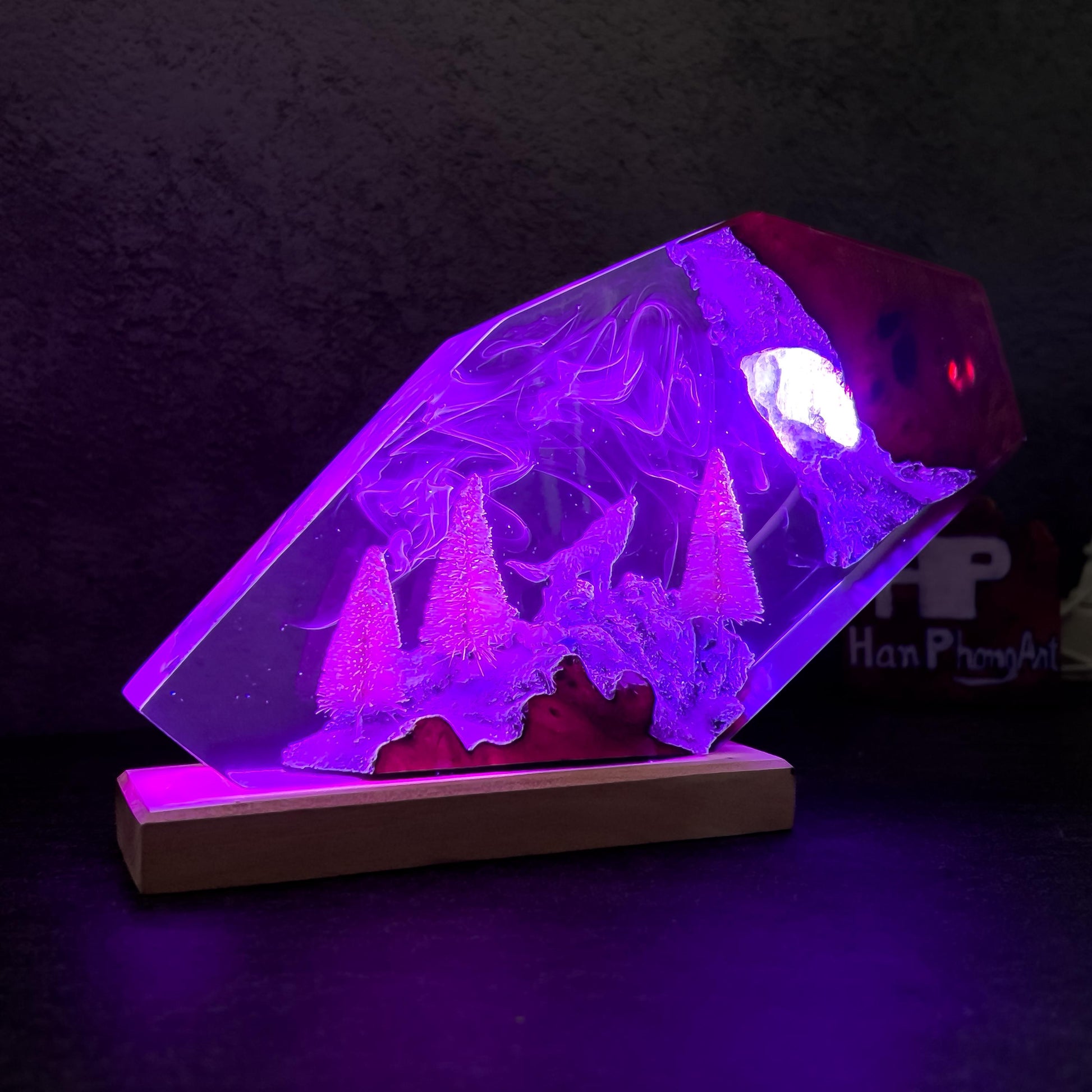 Handmade Winter Wolf Resin Epoxy Lamp