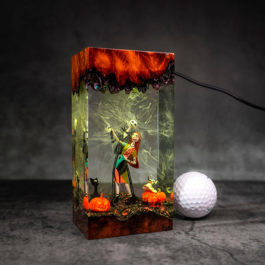 Jack & Sally The Nightmare Before Christmas Epoxy Resin Lamp – Handmade Halloween Night Light