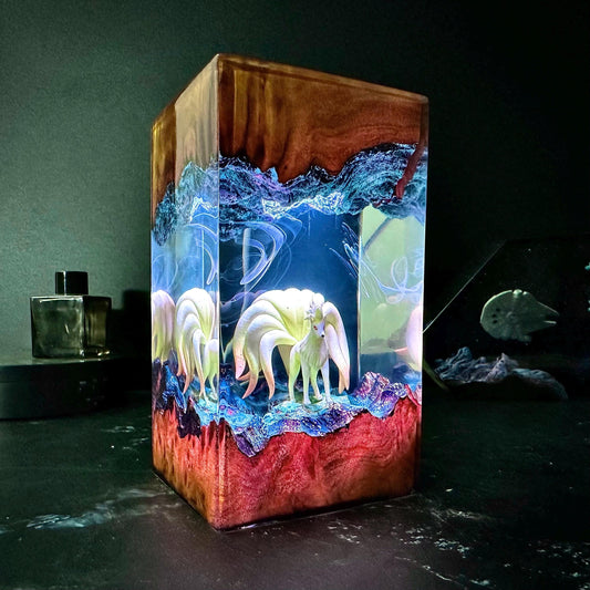 Ninetales Pokémon Epoxy Resin Lamp – Handmade Anime Night Light