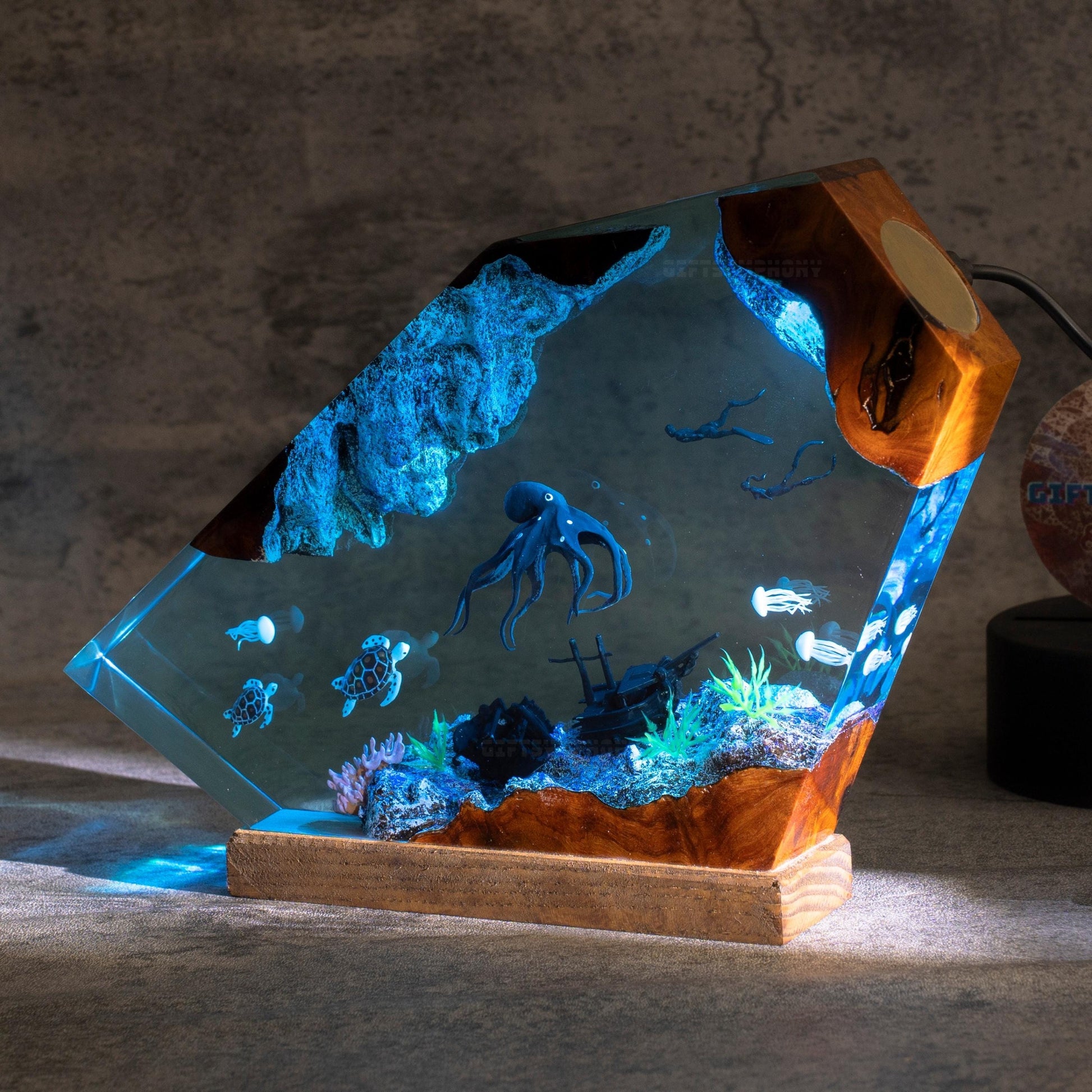 Ocean LED Night Light with Wooden Base 