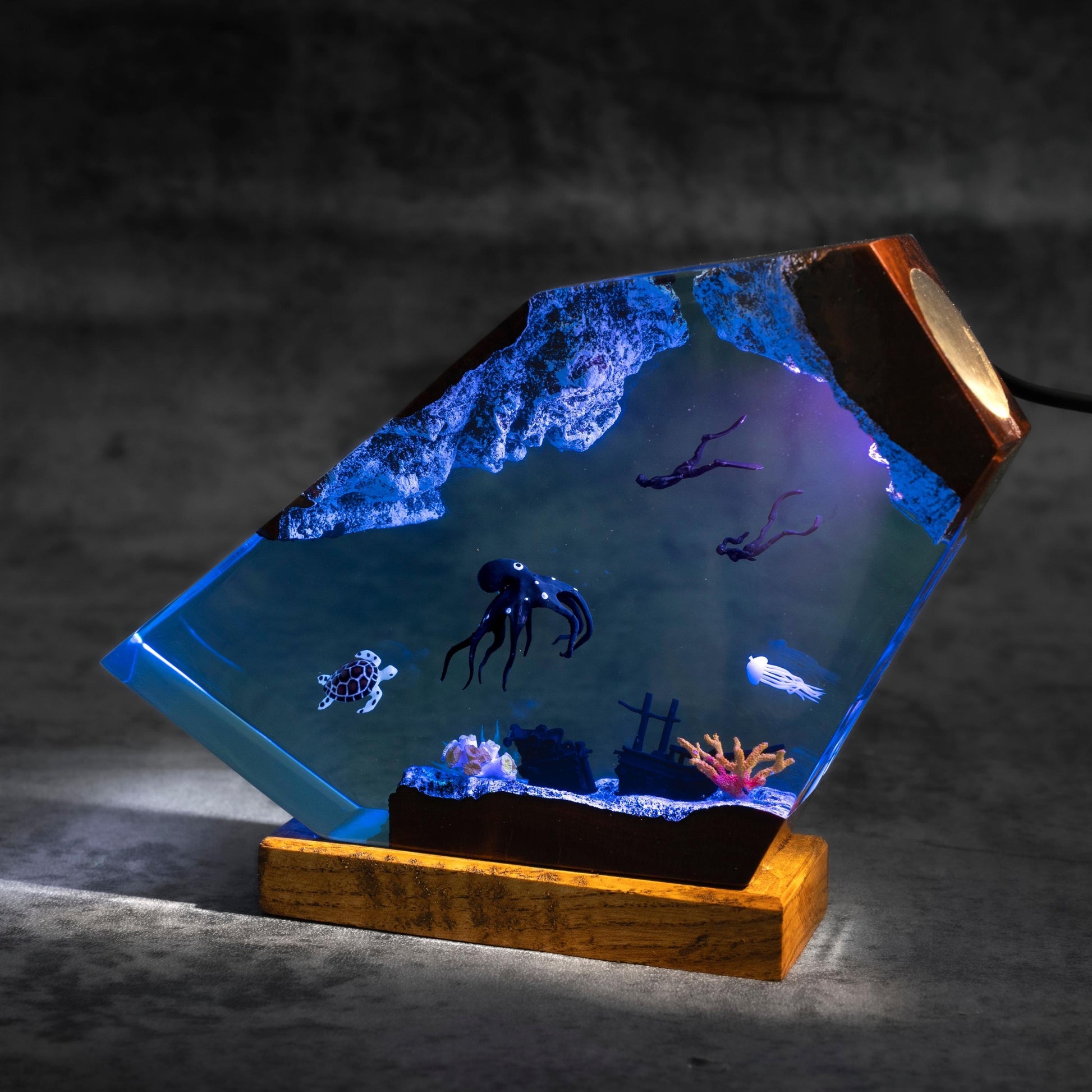 Ocean LED Night Light with Wooden Base 