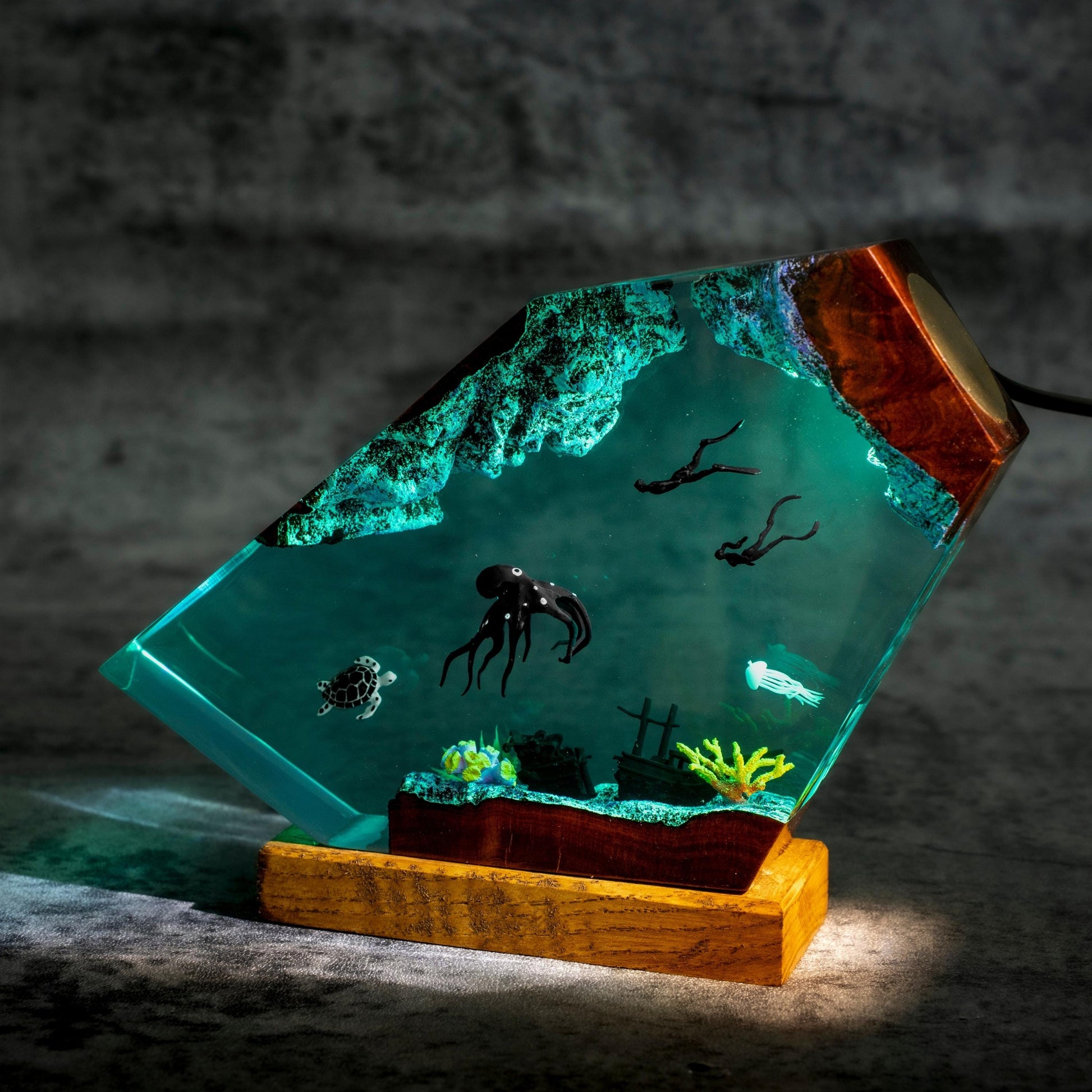 Ocean LED Night Light with Wooden Base 