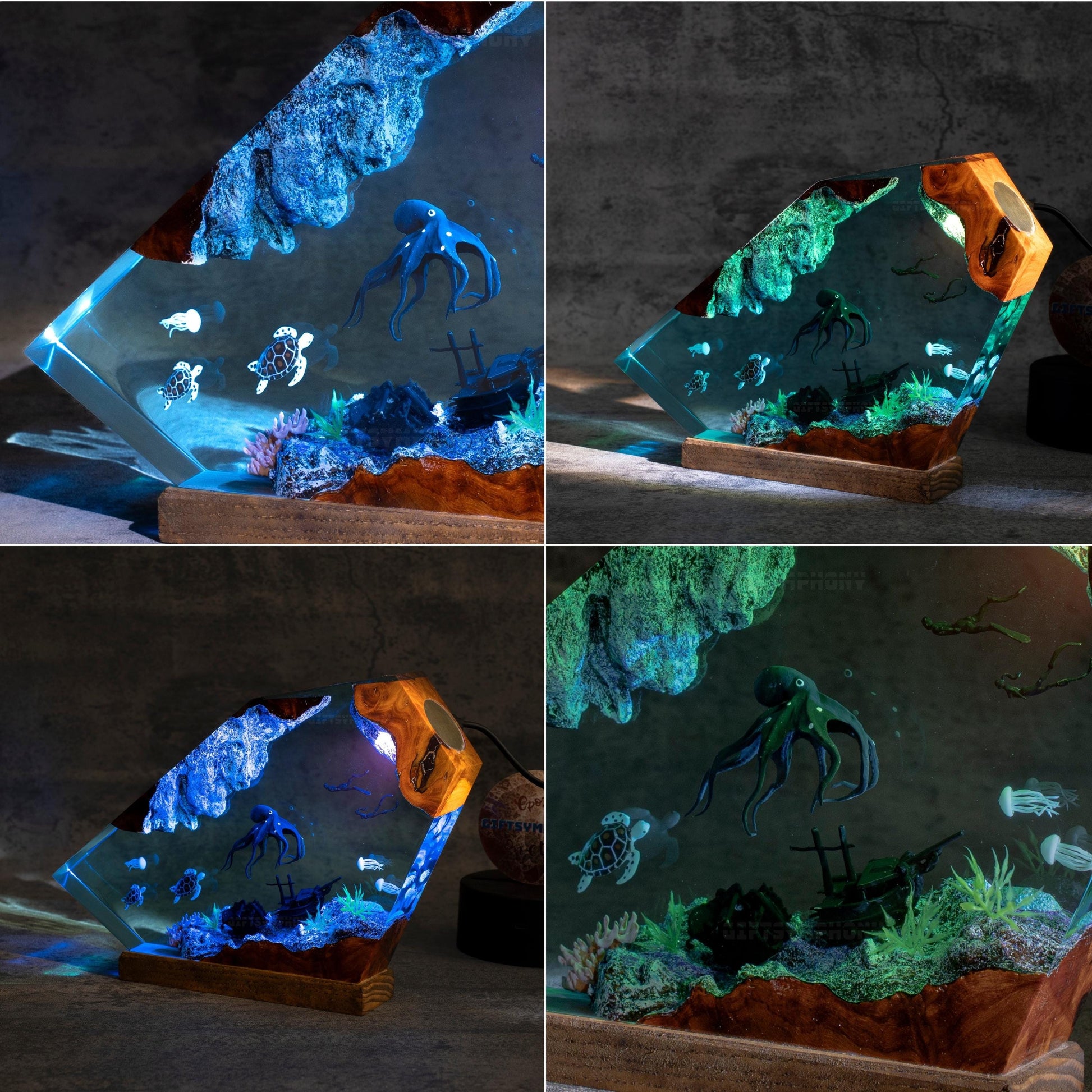 Ocean LED Night Light with Wooden Base 